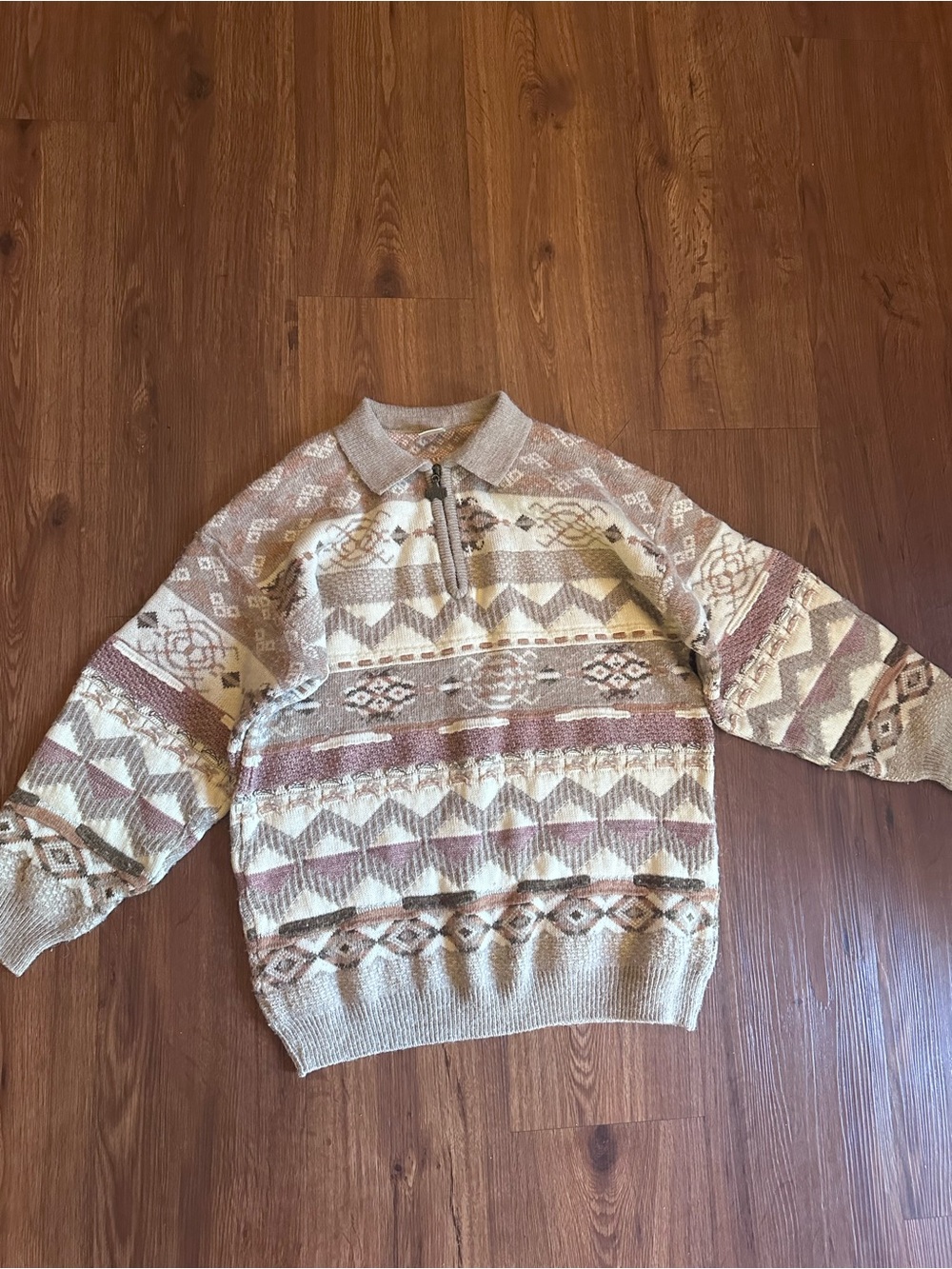 Men's Quarter Zip knit Geometric Aztec Patterned Fair Isle Sweater